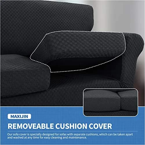 MAXIJIN 3 Piece Jacquard Couch Covers for 2 Cushion Couch Stretch Non Slip Love Seat Couch Cover for Dogs Pet Friendly Elastic Furniture Protector Loveseat Slipcovers (Loveseat, Black) thumbnail 3