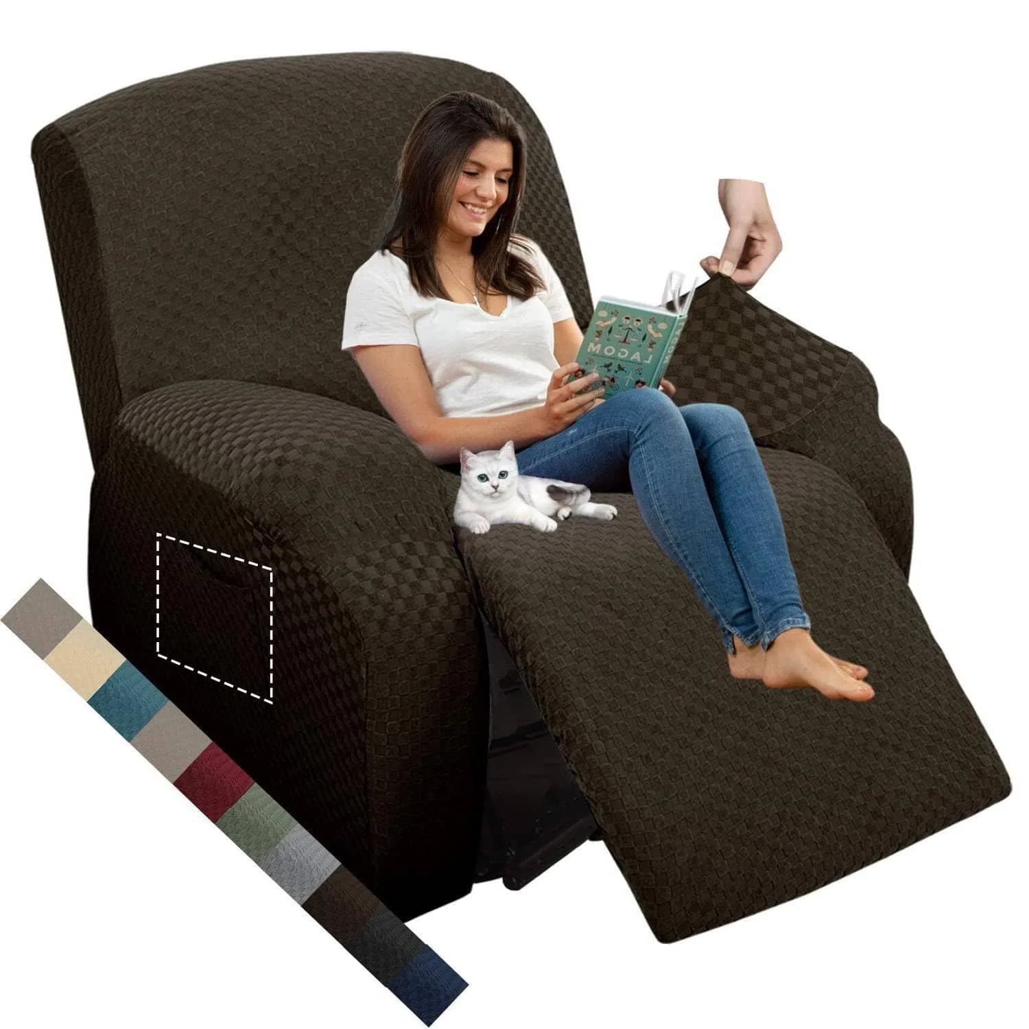 MAXIJIN Recliner Slipcovers 4 Pieces | Stretch Jacquard Fitted Protector for Kids & Pets - main product image