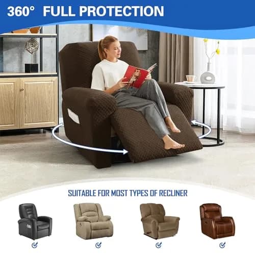 MAXIJIN Recliner Slipcovers 4 Pieces | Stretch Jacquard Fitted Protector for Kids & Pets thumbnail 2