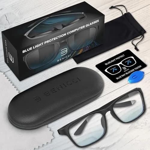 Benicci Blue Light Blocking Glasses with Case | Classic Frame, Unisex Fit, Blocks Glare thumbnail 6