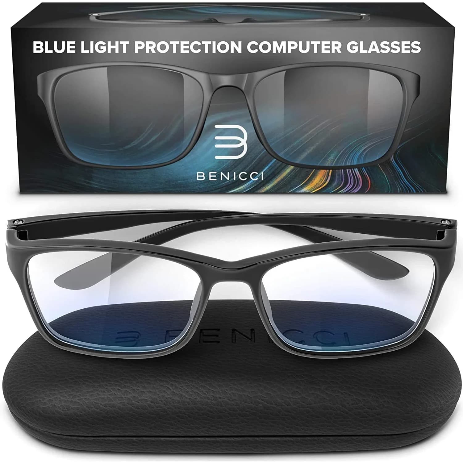 Benicci Blue Light Blocking Glasses with Case | Classic Frame, Unisex Fit, Blocks Glare