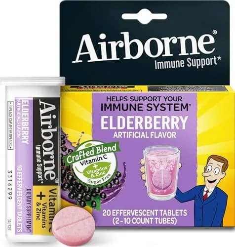 Airborne Elderberry Effervescent Tablets 20 Count | 1000mg Vitamin C Immune Support with Zinc & Antioxidants thumbnail 1