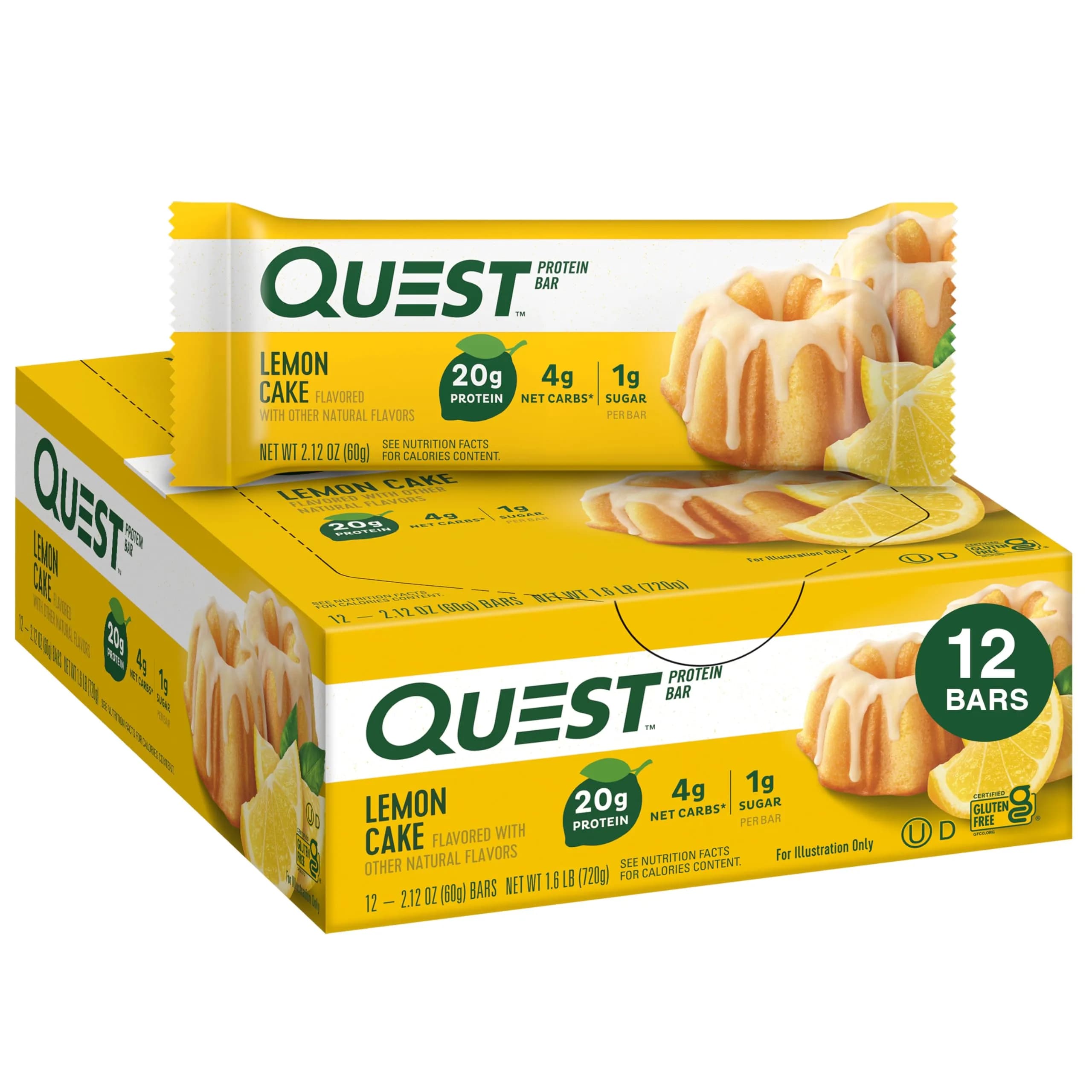 Quest Lemon Cake Protein Bars 12 Count | High Protein, Low Carb, Gluten Free, Keto Friendly