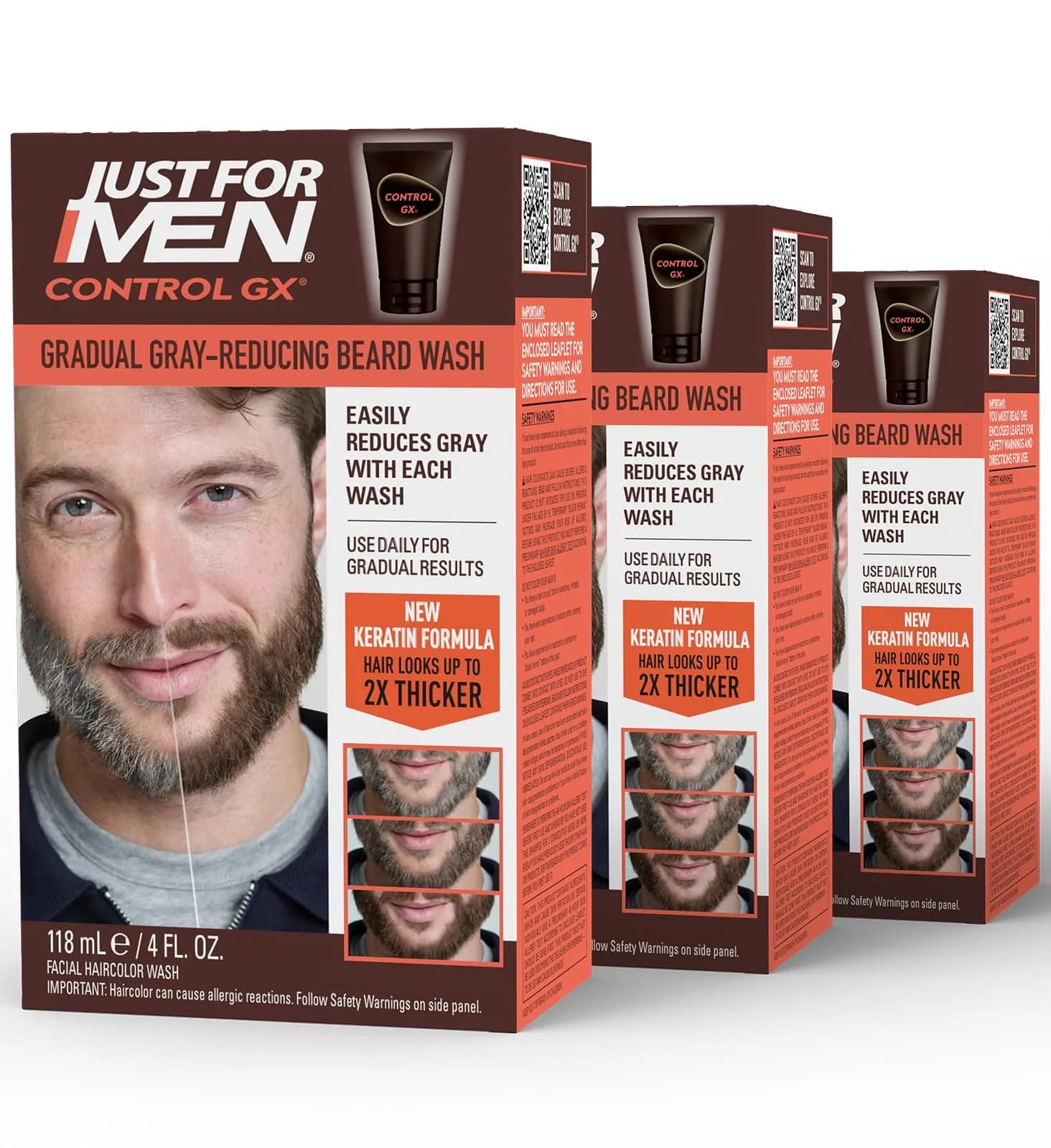 Just for Men Control GX Beard Wash 360ml (12 Fl Oz) | Gradually Reduces Grey — 4 Fl Oz