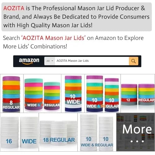 AOZITA Wide Mouth Mason Jar Lids [8 Pack, 8 Colors] 86mm (3.38 in) | Leak-Proof Plastic Storage Caps for Ball & Kerr Jars thumbnail 3