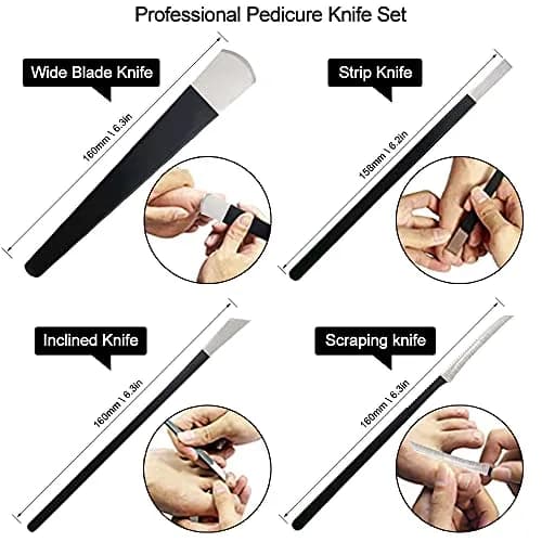 LOOKSEVEN Pedicure Knife Set 4 Pieces Stainless Steel | For Ingrown Toe Nails & Callus Removal thumbnail 3