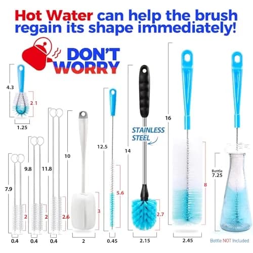 Holikme Bottle Brush Tube Cleaning Lab Set with Long Handle,White | 11 Pack, Long Handle, Multi-Size thumbnail 5