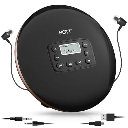 HOTT CD711T Portable CD Player with Bluetooth 5.0, 45s Anti-Shock, 7-Hour Rechargeable Battery | Black thumbnail 1