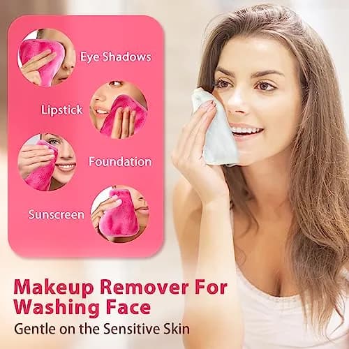 Natwag Reusable Microfiber Makeup Remover Cloths 15cm x 15cm (6"x 6") | Gentle Cleansing for Sensitive Skin (12 Pack, Pink) thumbnail 2