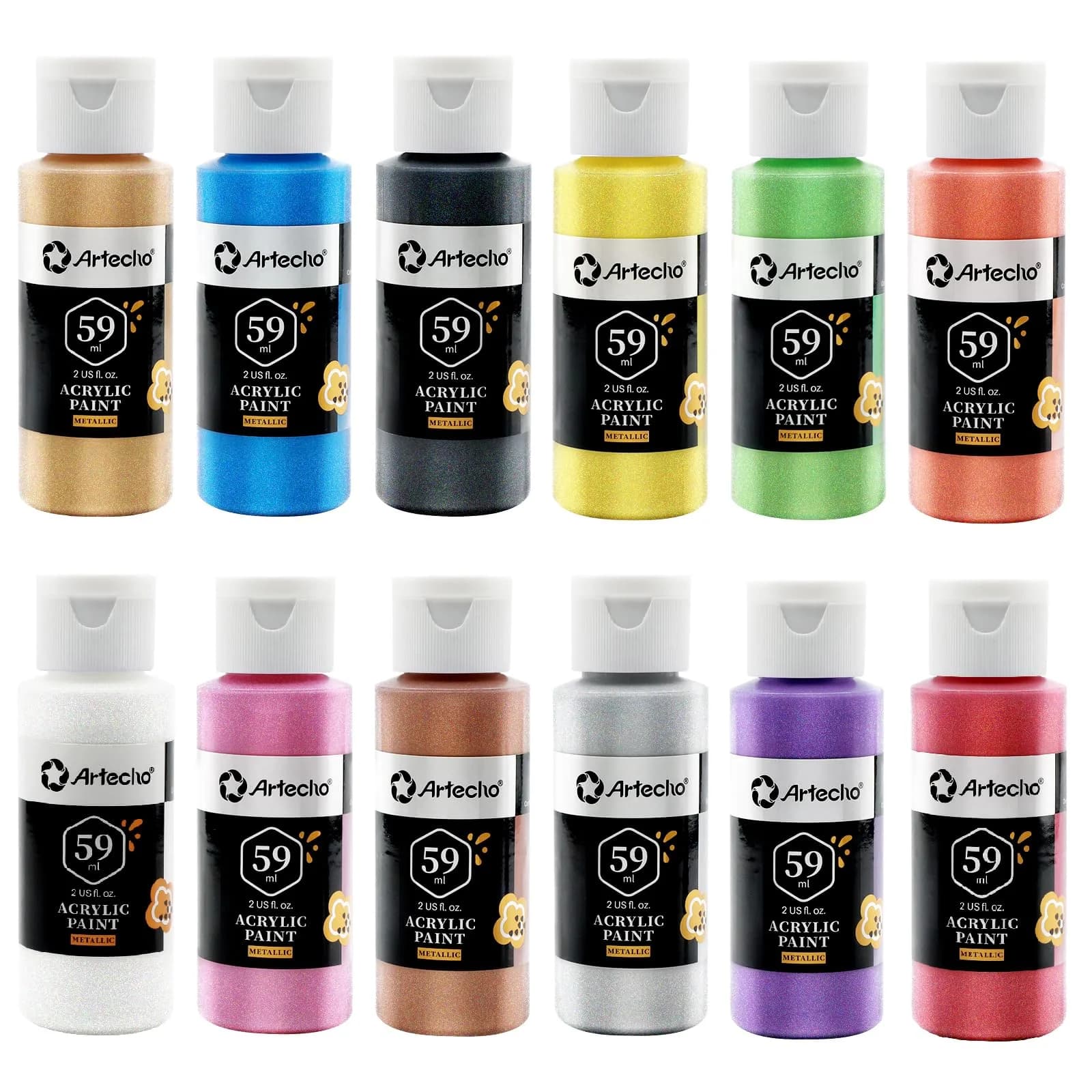 Artecho Acrylic Paint Burnt Umber 120ml | Fast Dry, Gloss Finish, Non-Toxic for Canvas & Crafts — Metallic Set / 2 Fl Oz