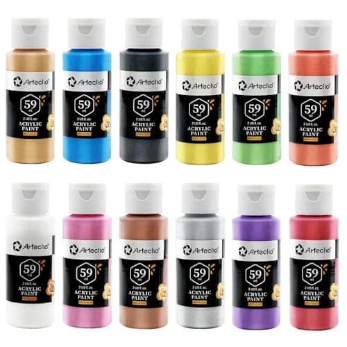 Artecho Metallic Acrylic Paint Set 12 Colors 59ml | Rich Metallic Finish for Art & Crafts thumbnail 1