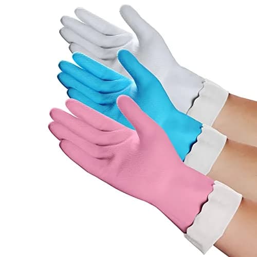 HSL Latex-Free Cleaning Gloves, Cotton Flocked Liner, 3 Pairs, Medium | Moisture Absorbing, Reusable Household Gloves thumbnail 1