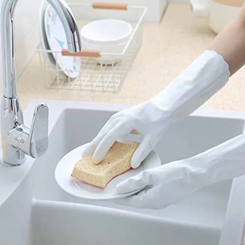 HSL Latex-Free Cleaning Gloves, Cotton Flocked Liner, 3 Pairs, Medium | Moisture Absorbing, Reusable Household Gloves thumbnail 4