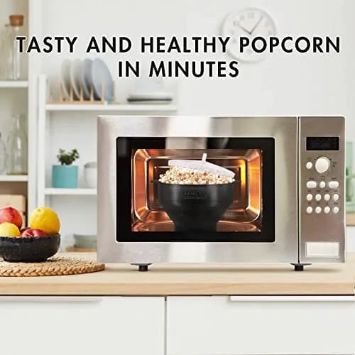 KORCCI Collapsible Silicone Popcorn Popper Bowl - Black | Healthy Microwave Popcorn Maker thumbnail 2