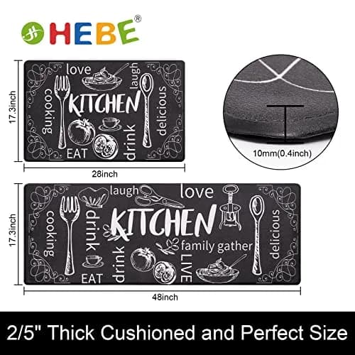 HEBE Anti-Fatigue Kitchen Mats Set of 2 | 1 cm (0.4 inch) Thick Cushioned Comfort for Floor, Sink, Stove, Laundry Room, Office thumbnail 2