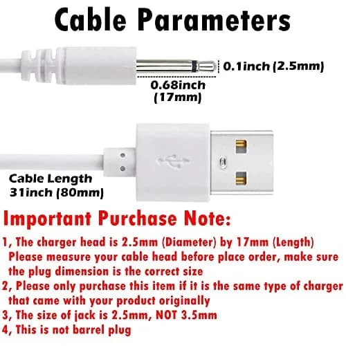 BATSOEASY 2 Pack 2.7ft Replacement DC Charging Cable | USB to 2.5mm Fast Charger Cord Adapter thumbnail 2