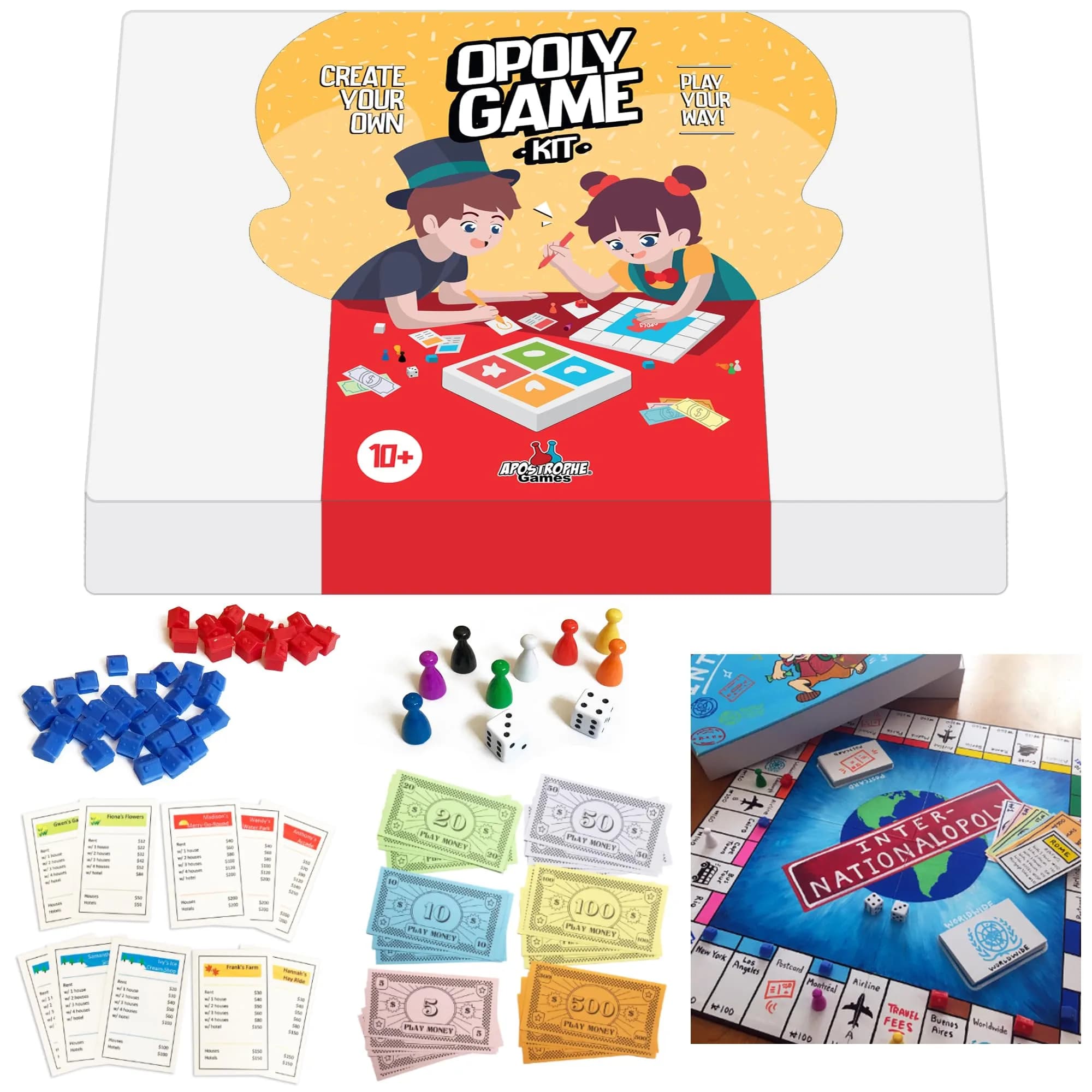 Apostrophe Games Create Your Own Opoly Board Game Kit with Blank Board & Game Pieces, 50.8cm x 50.8cm (20" x 20") | Educational Board Game for Kids 3-12 — Blank Opoly Game Kit
