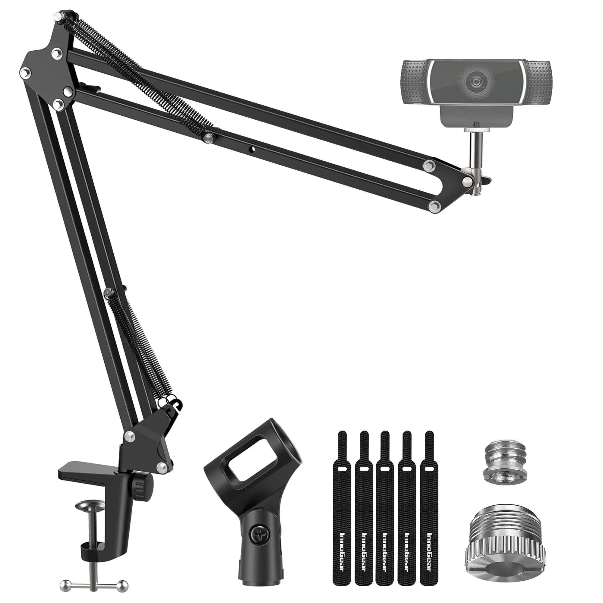 InnoGear Telescopic Webcam Stand with Phone Holder | 29.5 cm (11.42") Height Adjustment — E Black / Webcam Boom Stand