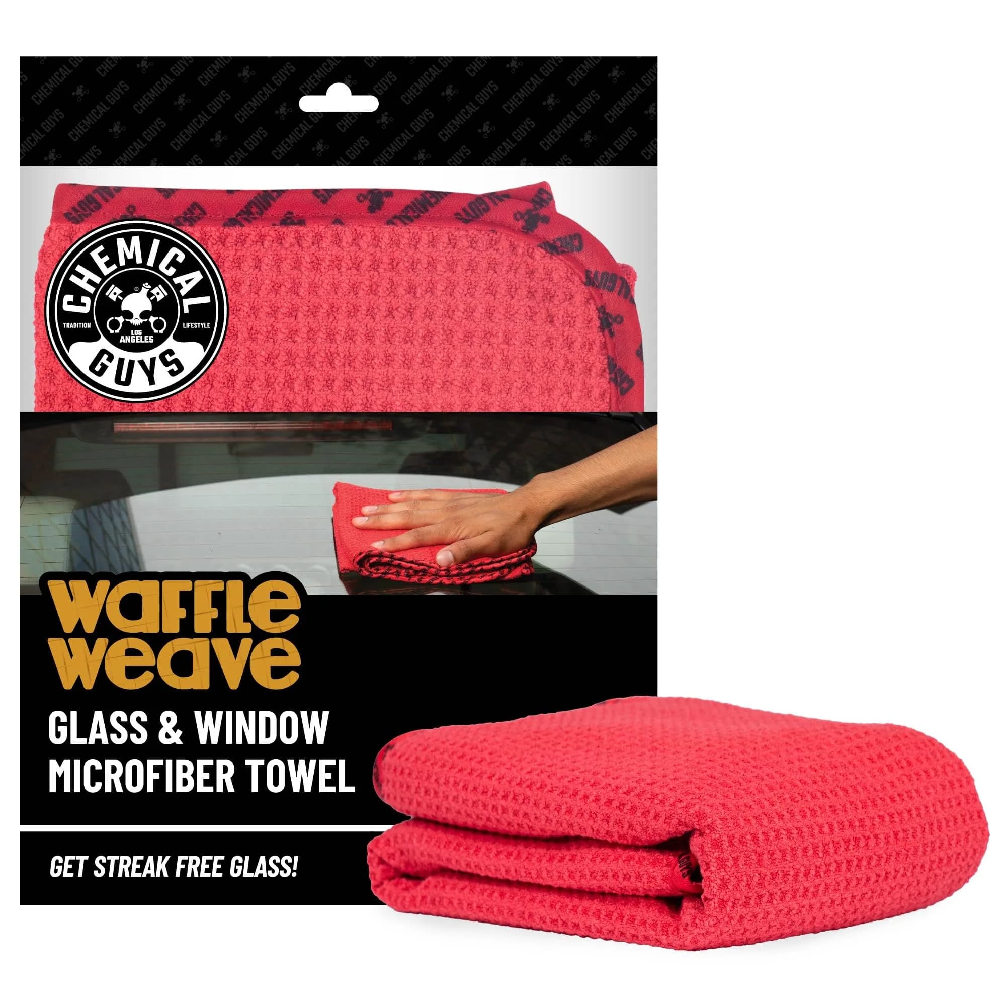 Chemical Guys Waffle Weave Glass & Window Microfiber Towel Red 24 x 16 Inches | Streak-Free Clarity for Cars & Home - main product image