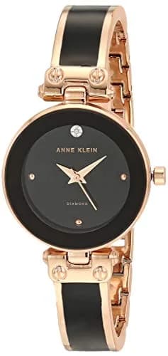 Anne Klein Women's Genuine Diamond Dial Bangle Watch | Rose Gold & Black Enamel, 28mm thumbnail 1