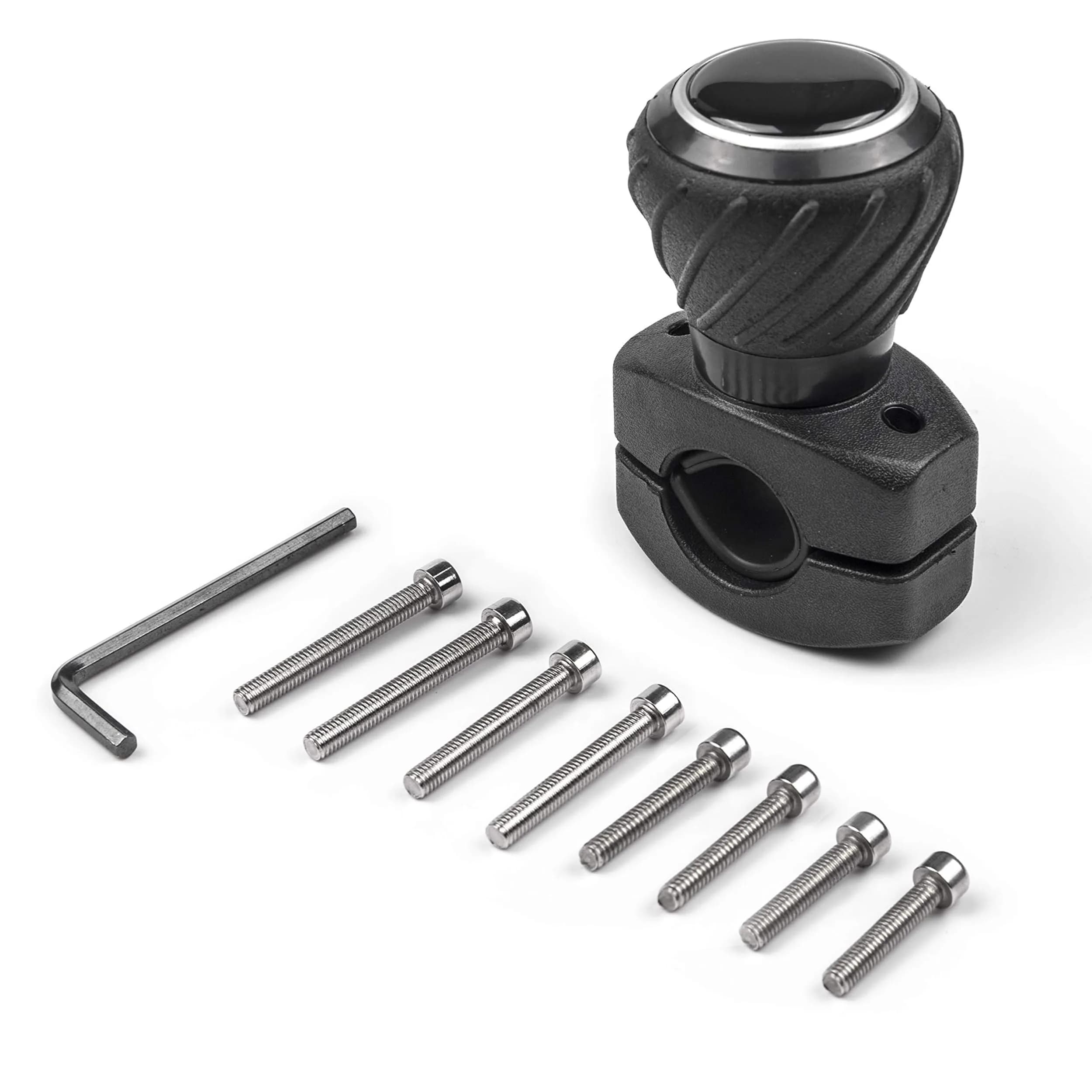 Polar Snow Products Deluxe Steering Wheel Spinner Knob with Universal Fit for Cars, Trucks, Tractors, Mowers, Forklifts, Boats (Black, 1.75" Max Grip) — Black