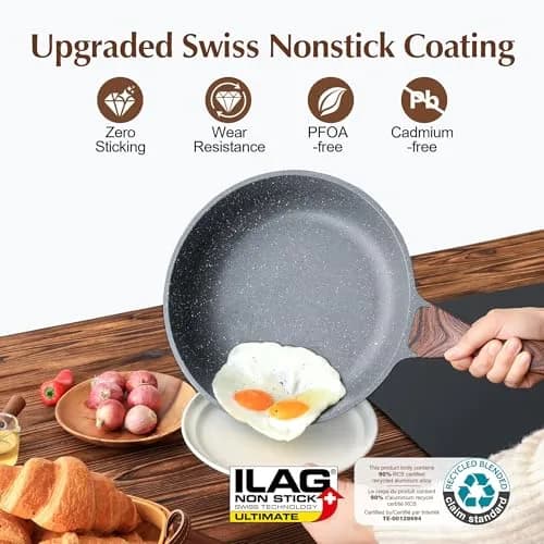 SENSARTE 9.5 Inch Nonstick Frying Pan Skillet | Swiss Granite Coating Omelette Pan thumbnail 2