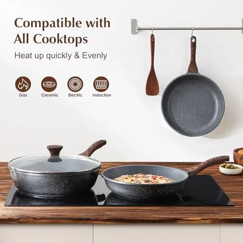 SENSARTE 9.5 Inch Nonstick Frying Pan Skillet | Swiss Granite Coating Omelette Pan thumbnail 3