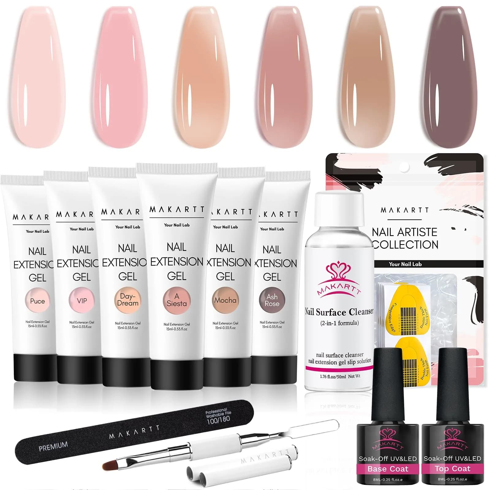 Makartt Poly Nail Gel Kit 6 Neutral Colors 15ml (0.5 Fl Oz) | Hema-Free Builder Gel for Extension Nails — Nude Colors