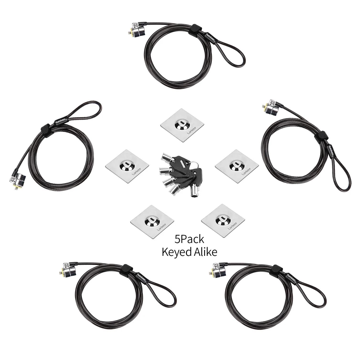 LORADAR 10Pack Laptop Security Cable Lock 6.7Feet | Anti Theft Keyed Locks for Laptops & Devices — Black keyed alike