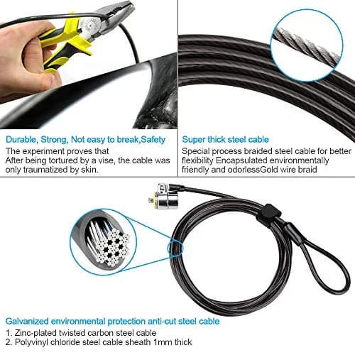 LORADAR 5Pack Laptop Cable Lock 6.7Ft | Anti Theft Security Lock with 5 Keys thumbnail 5