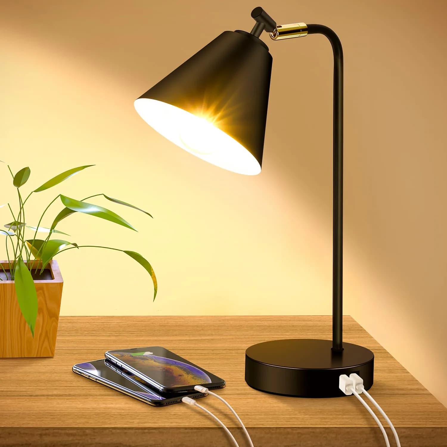 Brightever Industrial Dimmable Desk Lamp with 2 USB Ports, Touch Control, Black Metal, 10.23 inches | Energy Saving & Versatile - main product image
