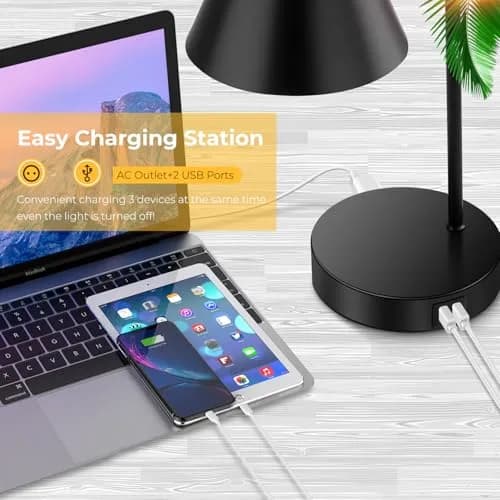 Brightever Industrial Dimmable Desk Lamp with 2 USB Ports, Touch Control, Black Metal, 10.23 inches | Energy Saving & Versatile thumbnail 4