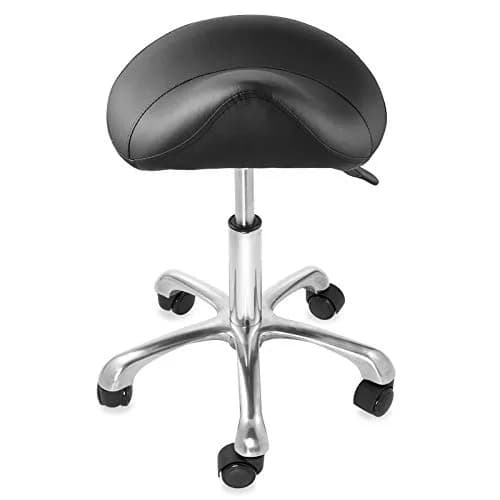 Saloniture Professional Ergonomic Saddle Stool Black | 19.5cm (7.68in) Wide Seat, Adjustable Height 49.5-64.8cm (19.5-25.5in) thumbnail 3