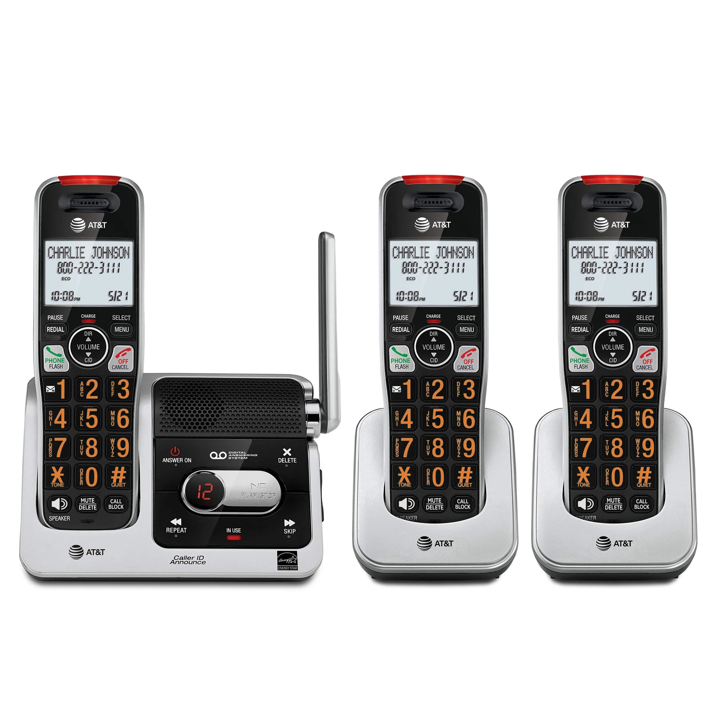 AT&T BL102-3 DECT 6.0 Cordless Landline Phone with Answering Machine, Call Blocking, Caller ID Announcer, Audio Assist, Intercom, 3 Handsets | Unsurpassed Range