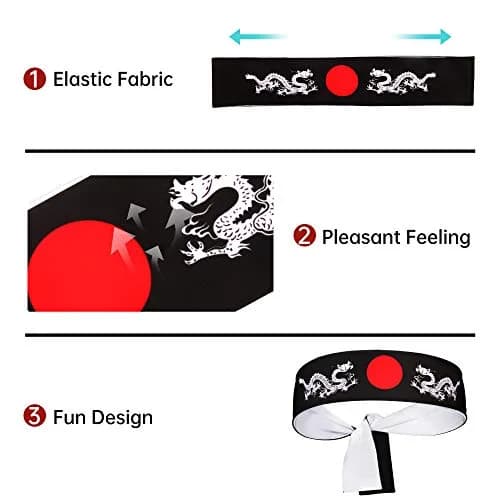 5Chaos Japanese Dragon Headband Hachimaki 5.8cm (2.3" W) x 96.5cm (38" L) | Reversible Bushido Head Wrap for Karate Cosplay Kitchen Chef Ninja Samurai Party Festival thumbnail 4