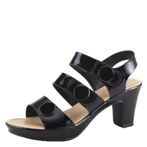 PATRIZIA Triodee Sandals for Women - Casual Platform Slip-On with Adjustable Straps, Black Patent, EU 38 / US 7.5-8 | 3" Heel, 3/4" Platform thumbnail 1