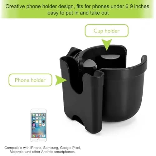 Accmor Stroller Cup Holder with Phone Holder, Universal Fit, 2-in-1 Drinks & Cell Phone Holder for Uppababy Nuna Strollers thumbnail 3