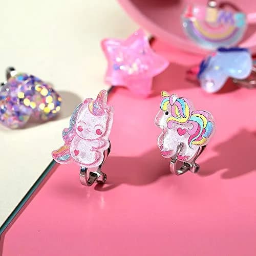 PinkSheep Unicorn Clip On Earrings for Little Girls, 6 Pairs | Non-Pierced, Safe & Durable thumbnail 2