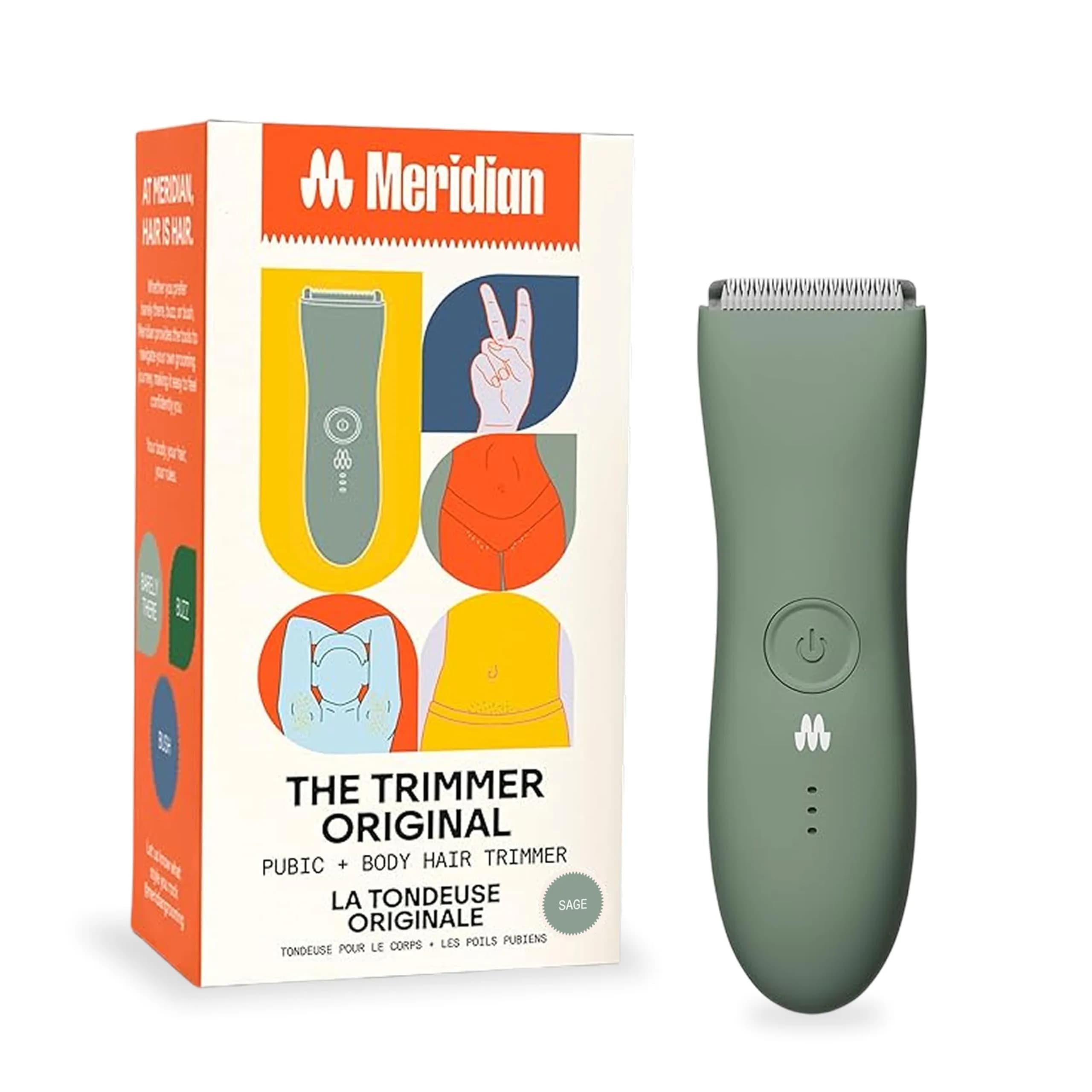 MERIDIAN The Trimmer Original Body Hair Trimmer for Men, Electric Shaver for Pubic Hair, Chest, Legs & Bikini, Waterproof & Rechargeable, Sage (1 Unit)