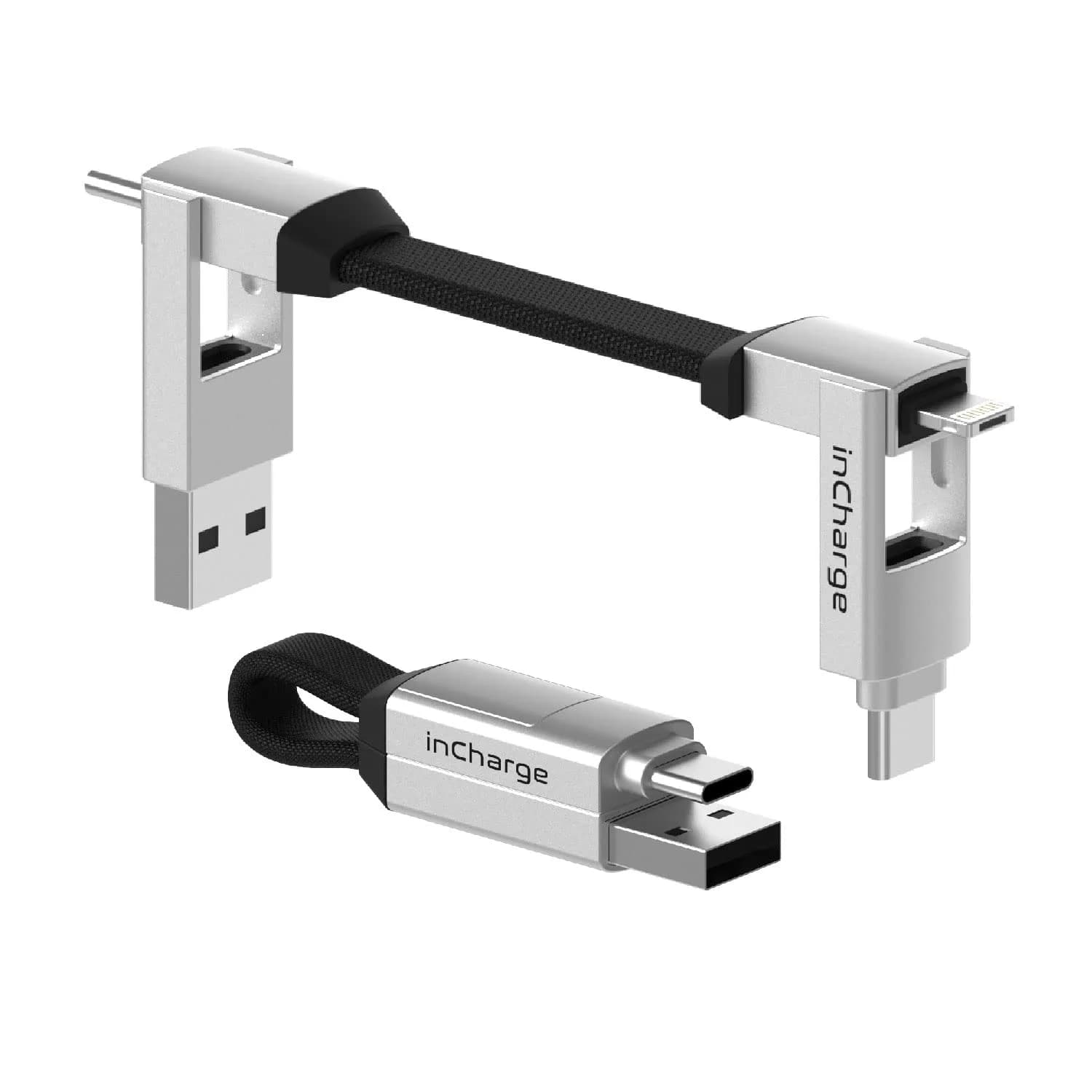 Rolling Square inCharge 6 Keychain USB C Charger Cable, Lightning & Micro-USB, 15cm (0.5ft) | Universal 6-in-1 Charging Cable