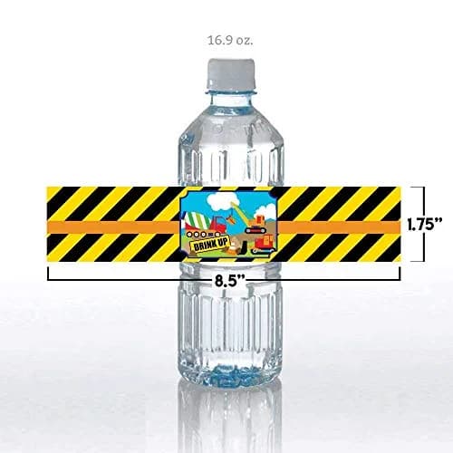 Amanda Creation Waterproof Water Bottle Sticker Wrappers 20 1.75" x 8.5" | Construction Site Party Zone Labels thumbnail 5