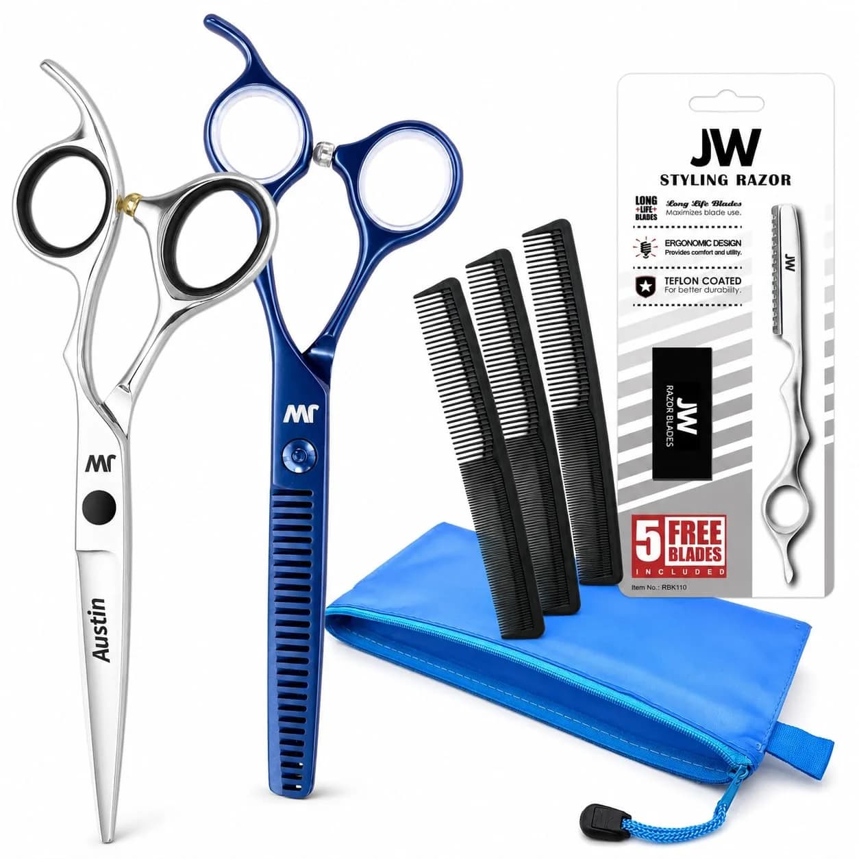 JW Shears CRX Professional Hair Cutting & Thinning Shear Set with Comb - Razor Edge Series | Japanese Steel, Ergonomic Design — CRXC-V2