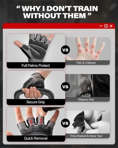 VINSGUIR Workout Gloves for Men and Women, Weight Lifting Gloves with Excellent Grip, Lightweight Gym Gloves for Weightlifting, Cycling, Exercise, Crosstraining, Pull ups, Fitness, Climbing and Rowing (XL, Black) thumbnail 8