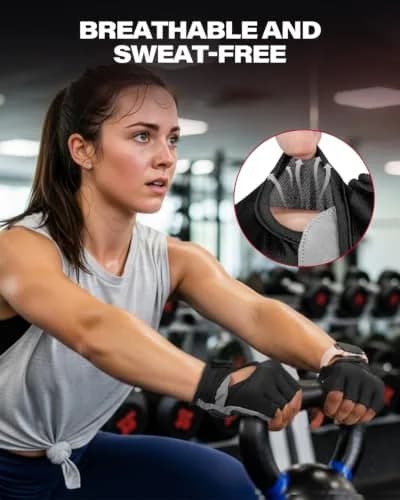 VINSGUIR Workout Gloves for Men and Women, Weight Lifting Gloves with Excellent Grip, Lightweight Gym Gloves - Large (Black) thumbnail 6