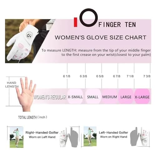 FINGER TEN Women's Leather Golf Gloves with Ball Marker, White&Pink, Small | Enhanced Grip & Comfort for Female Golfers thumbnail 5