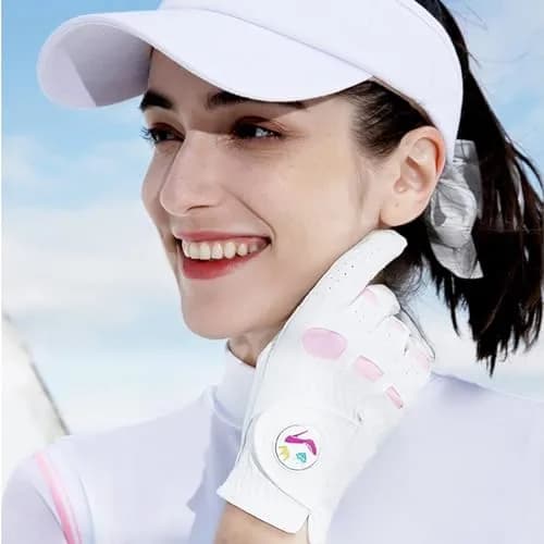FINGER TEN Women's Leather Golf Gloves with Ball Marker, White&Pink, Small | Enhanced Grip & Comfort for Female Golfers thumbnail 6
