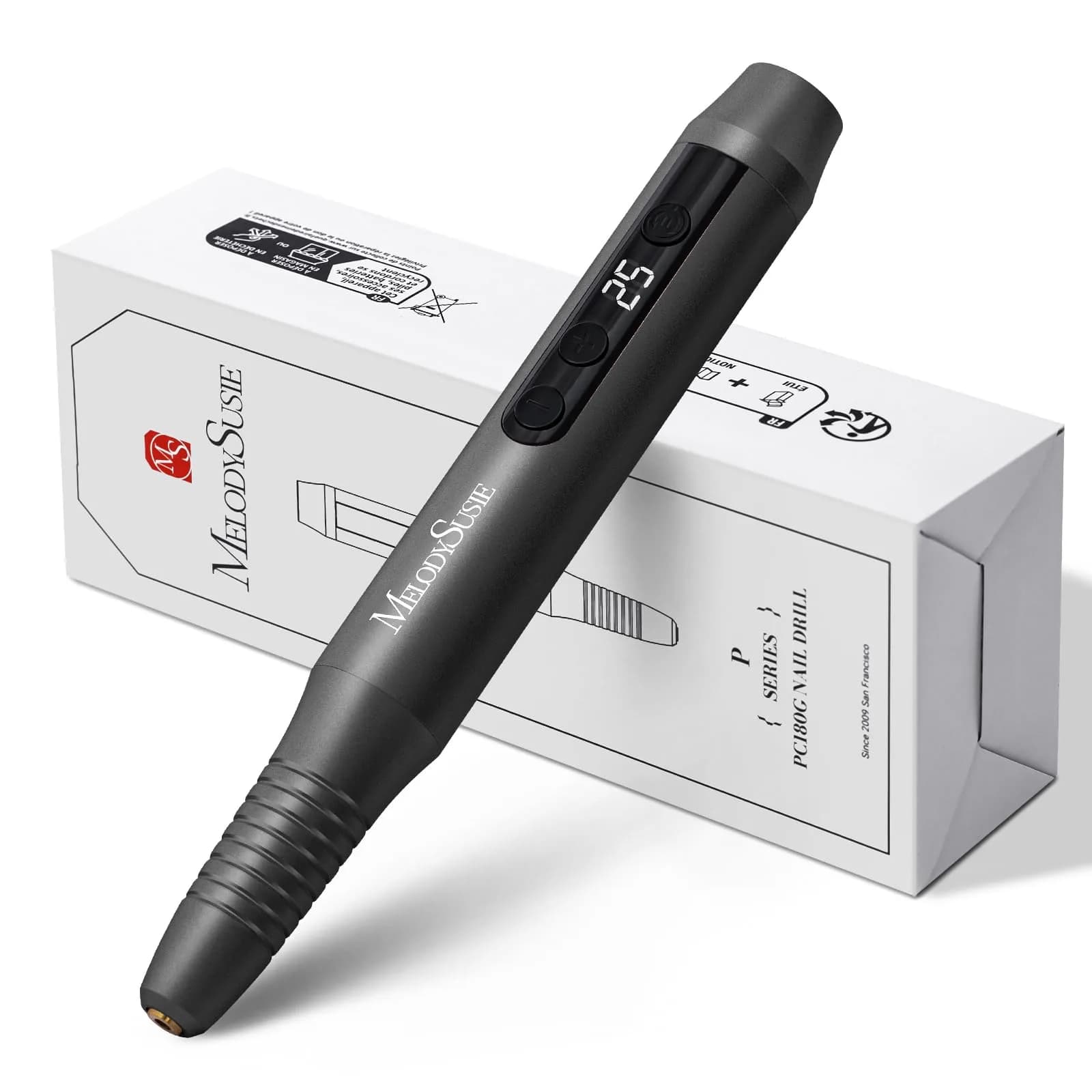 MelodySusie Pen-Shaped Portable Cordless Nail Drill 25000RPM | Rechargeable Electric File with LED Display for Nail Art & Acrylic Gel Removal - main product image