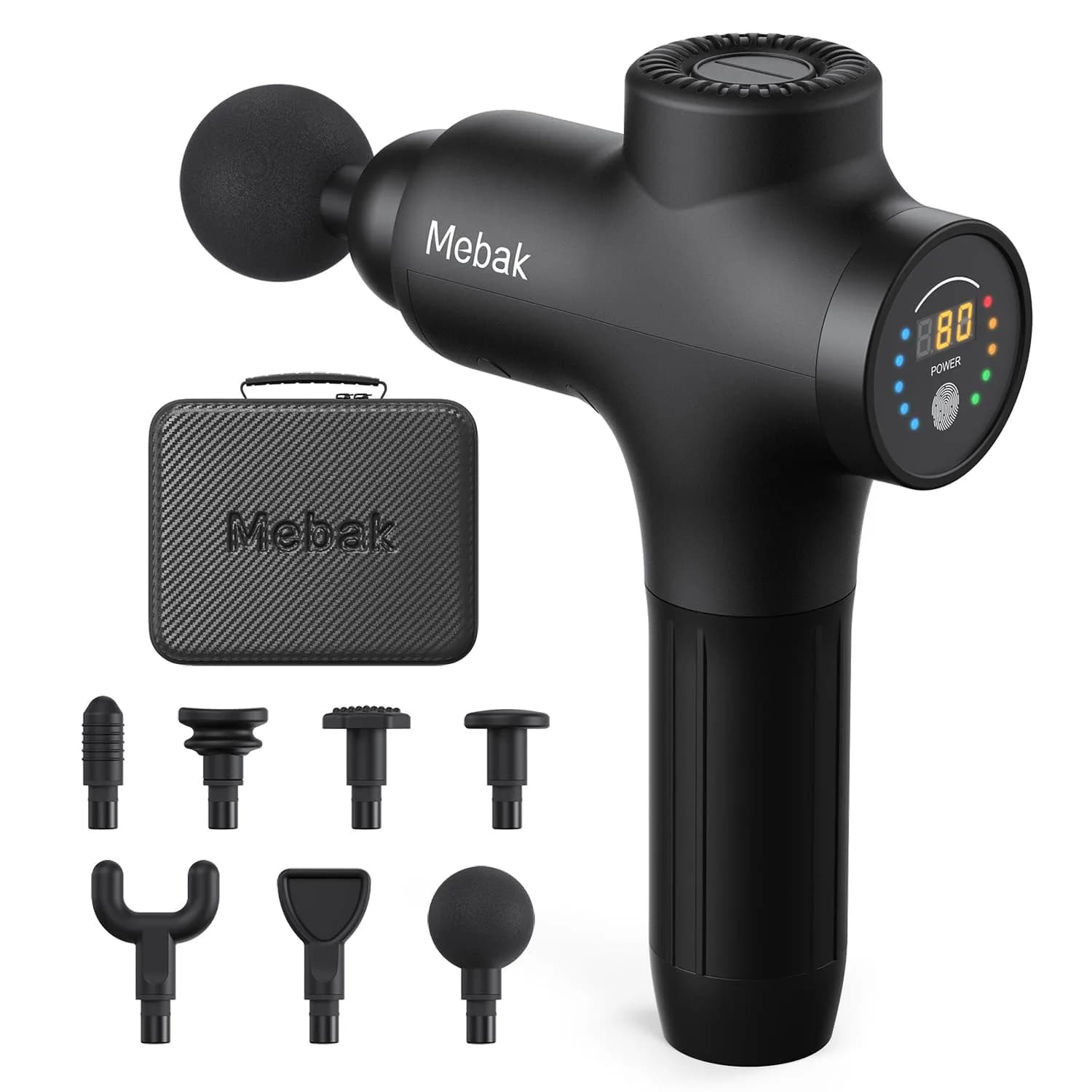 Mebak 3 Deep Tissue Massage Gun with 7 Heads & 5 Speeds | 1.68 lb Lightweight Percussion Massager for Athletes & Pain Relief