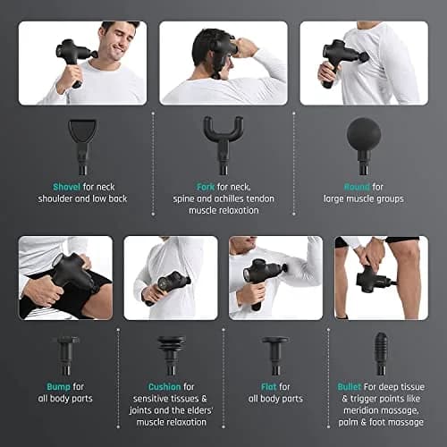 Mebak 3 Deep Tissue Massage Gun with 7 Heads & 5 Speeds | 1.68 lb Lightweight Percussion Massager for Athletes & Pain Relief thumbnail 2