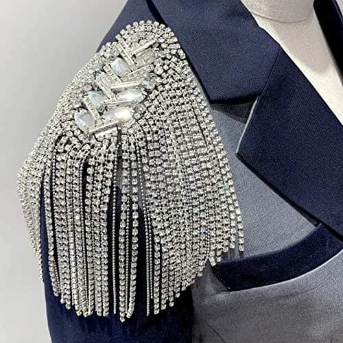 SXMFFHCG Beaded Crystal Shoulder Patches 2 Pieces | Fringe Tassel Epaulets for Clothing & Decor - main product image